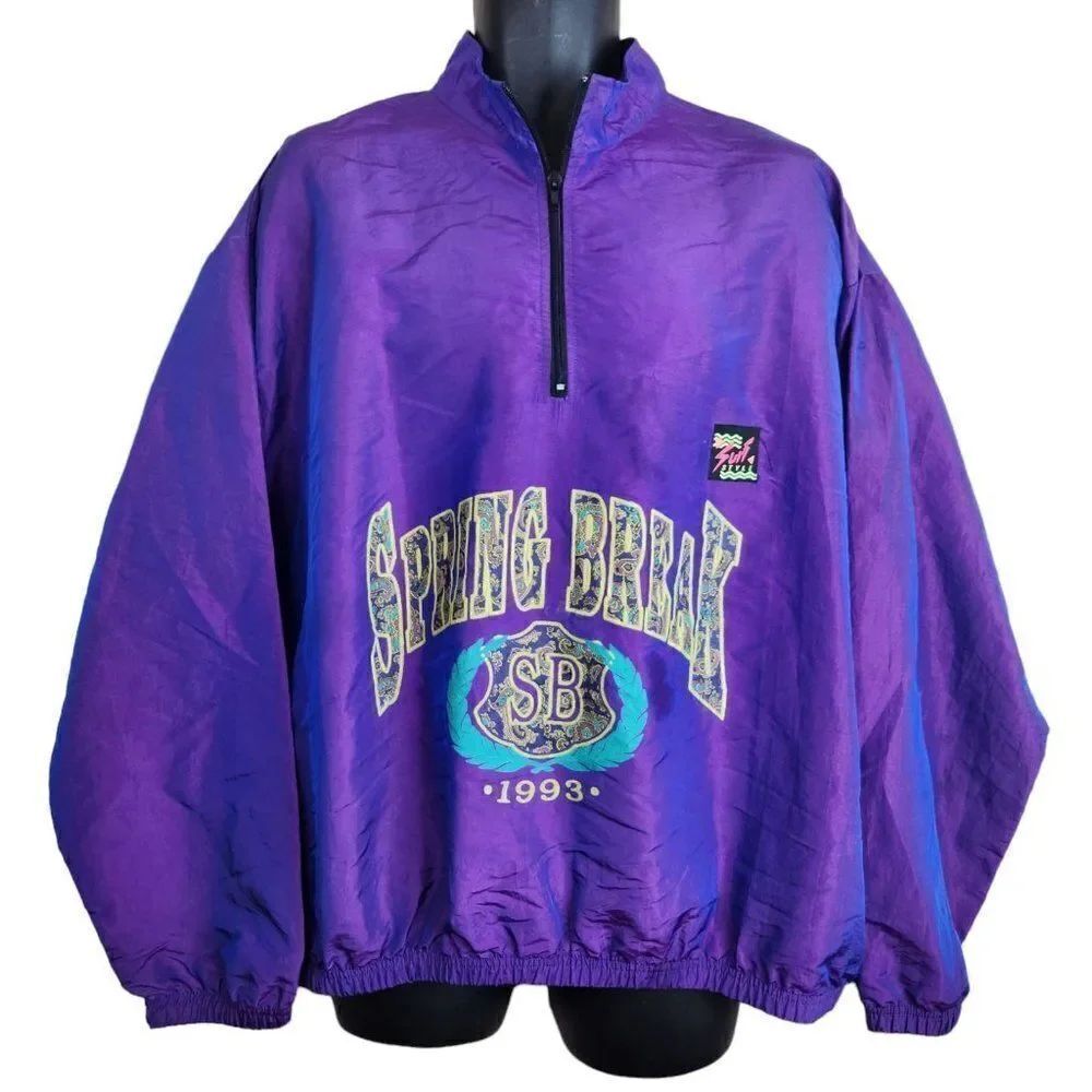 Vintage 90s Surf Style Purple Windbreaker Jacket Daytona Beach Spring Break OS